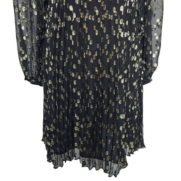A loves A Silk Metallic Gold Black Long Sleeve Babydoll Layered Dress Size Small - Picture 7 of 12